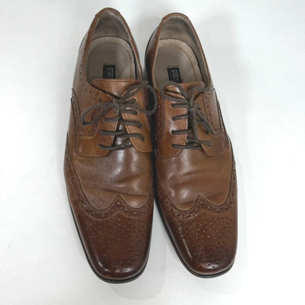 Stacy Adams Mens Brown Leather Wingtip Oxford Dress Shoes Brogue Lace Up 10M